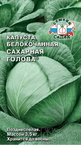 Семена овощей, Капуста белокочанная Сахарная Голова® Евро, 0,5 гр, Седек