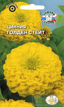 Семена цветов, Цинния Голден Стейт георгиновидная, желтая Евро, 0,5 гр, Седек