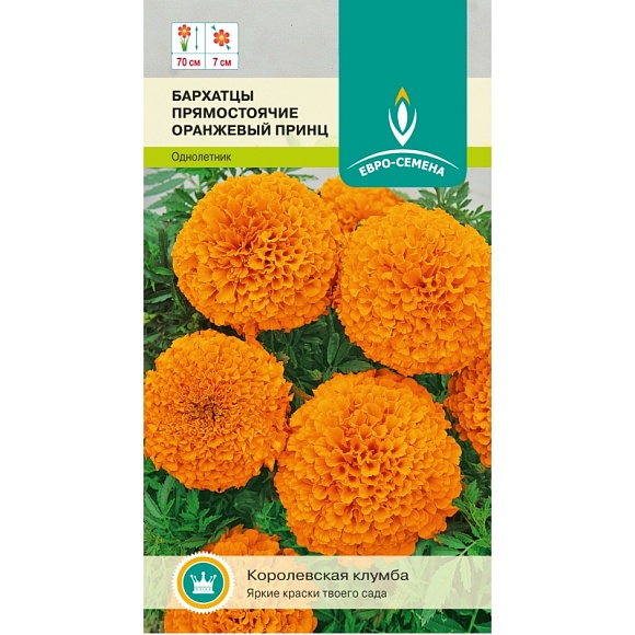 Семена цветов, Бархатцы Оранжевый принц, однолетник, 0,3 гр, ЕВРО-СЕМЕНА