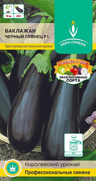 Семена овощей, Баклажан Черный глянец F1 10 шт, раннеспелый, булававидный, среднерослый, универсальный Евро-семена