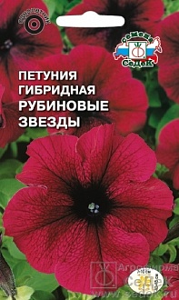 Семена цветов, Петуния Рубиновые звезды F1 низкая, крупноцвет темнопурпур-красная Евро, 10 Седек